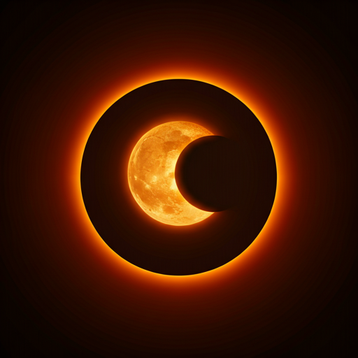 Alinhamento estilizado entre sol e lua em um céu noturno celeste.