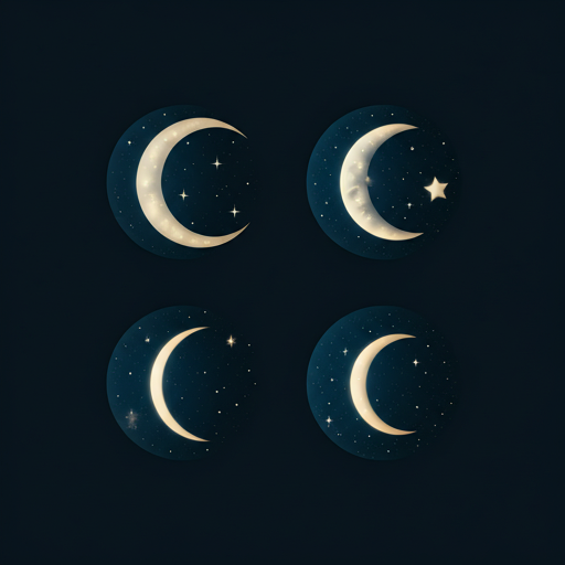 Símbolos celestes delicados organizados sobre uma superfície escura.